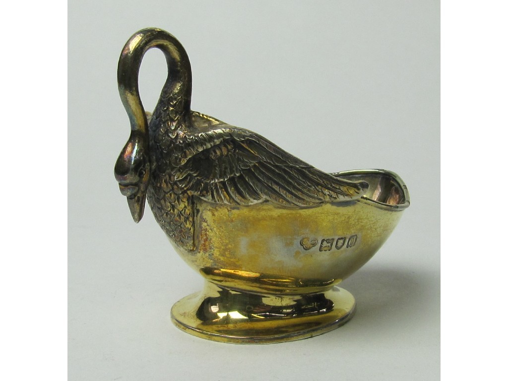 Appraisal: Silver salt with handle modelled as a swan London