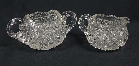 Appraisal: Cut Glass Sugar Bowl and Creamer Double-handled cut glass sugar