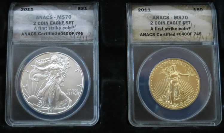 Appraisal: WOOD CASED AMERICAN GOLD AND SILVER EAGLE COIN SET dollar