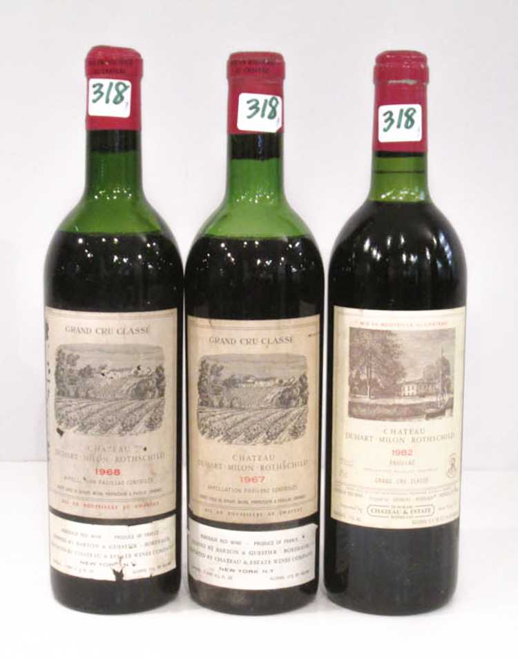 Appraisal: THREE BOTTLES OF VINTAGE FRENCH RED BORDEAUX WINE Chateau Duhart-Milon-Rothschild