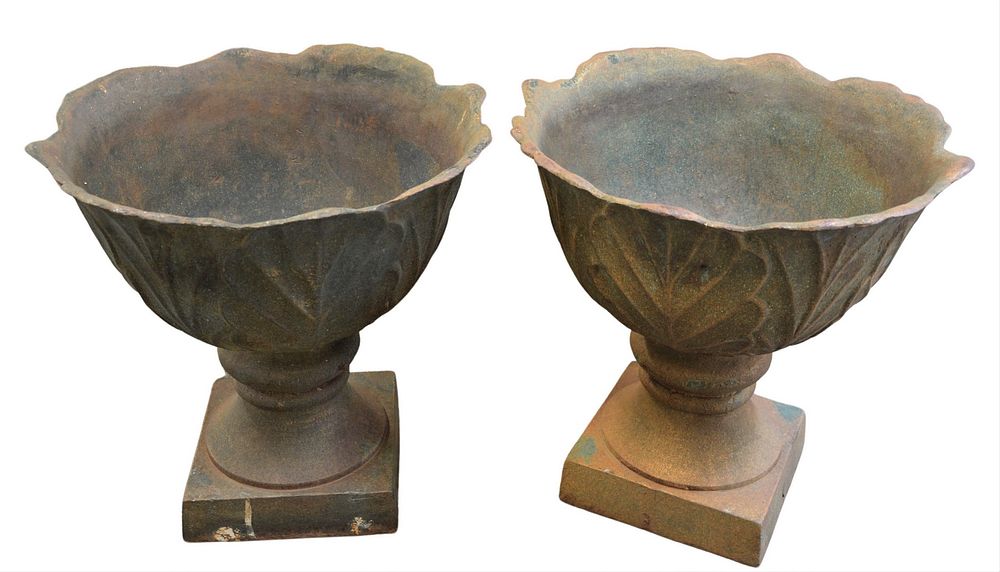 Appraisal: Pair of Cast Iron Outdoor Planters height inches diameter inches