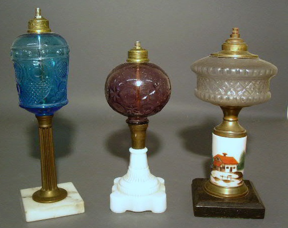 Appraisal: Three oil lamps converted to electricity h