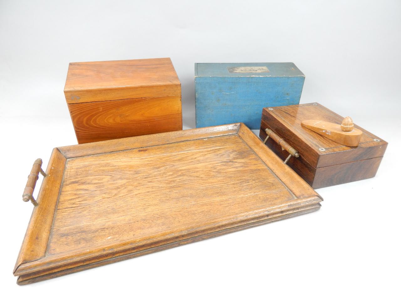 Appraisal: Various wooden items to include a walnut stationary box oak