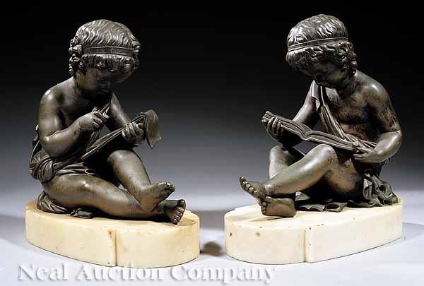 Appraisal: A Good Pair of Continental Patinated Bronze Garniture Figures mid-