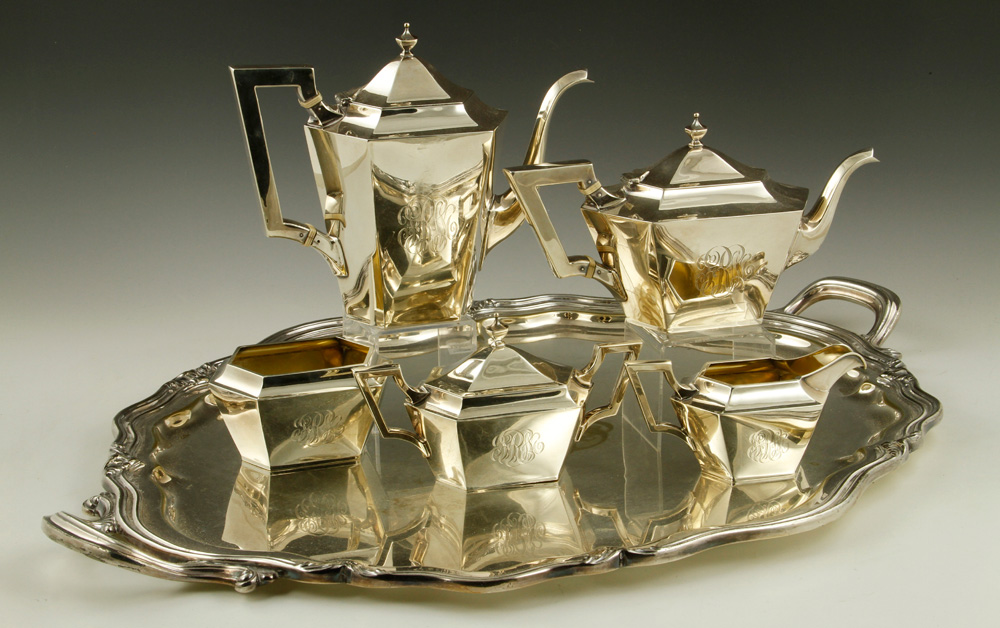 Appraisal: - Five Piece Sterling Tea Set Five piece tea set