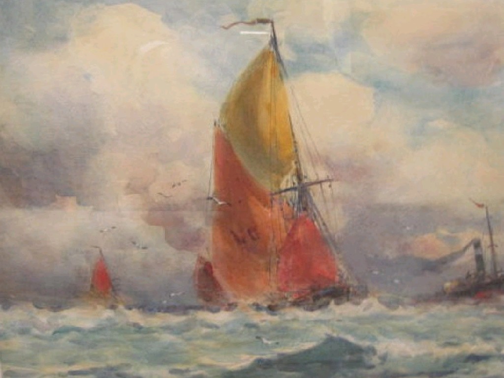 Appraisal: E AUBREY HUNT Fishing Boats and Tug in a choppy