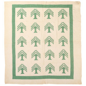 Appraisal: A Green and White Tree of Life Quilt American Circa