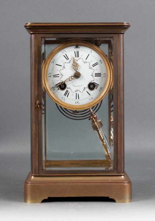 Appraisal: French beveled glass and brass regulator clock late th century