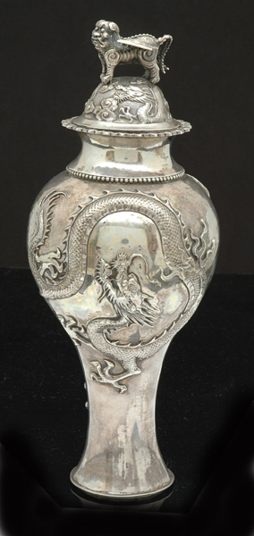 Appraisal: A CHINESE EXPORT SILVER VASE AND COVER Qing Dynasty Baluster