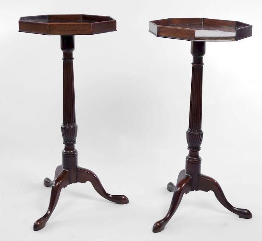 Appraisal: Pair George III Mahogany Torcheres ca Each octagonal galleried top