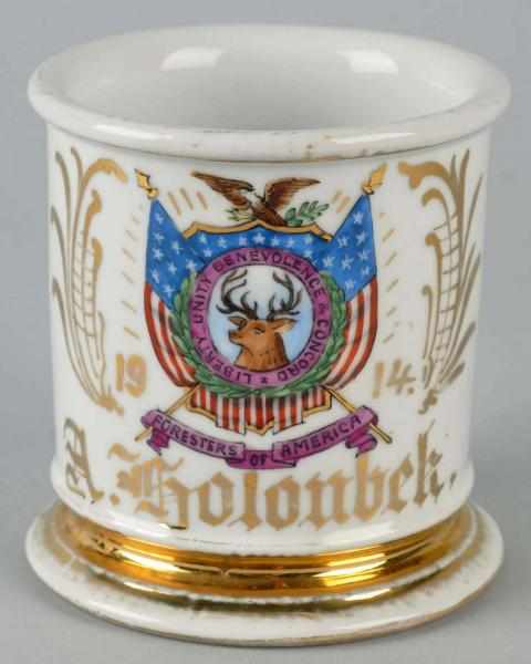 Appraisal: Foresters of America Fraternal Shaving Mug Gilded A Holonbek Traditional