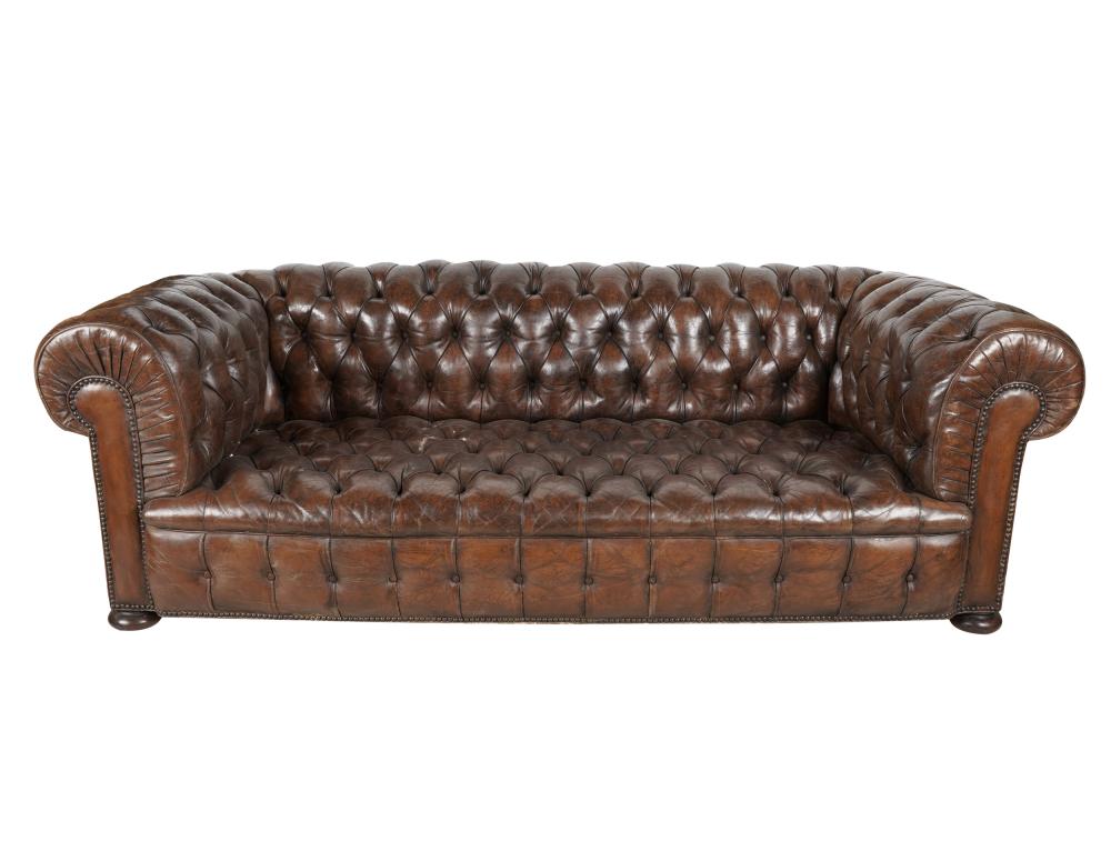 Appraisal: GEORGIAN STYLE CHESTERFIELD LEATHER SOFAProvenance The Estate of Barry Tarlow