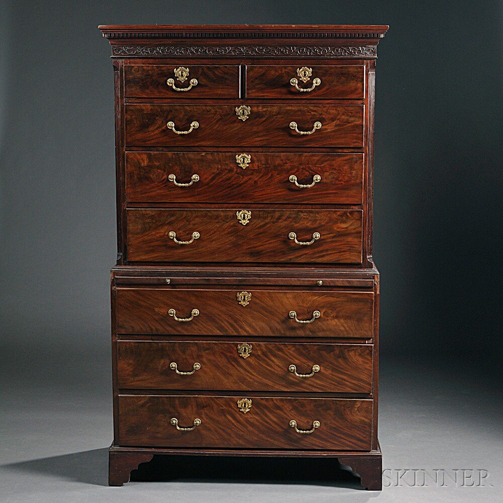 Appraisal: George III-style Mahogany Chest-on-Chest the top section with a stepped