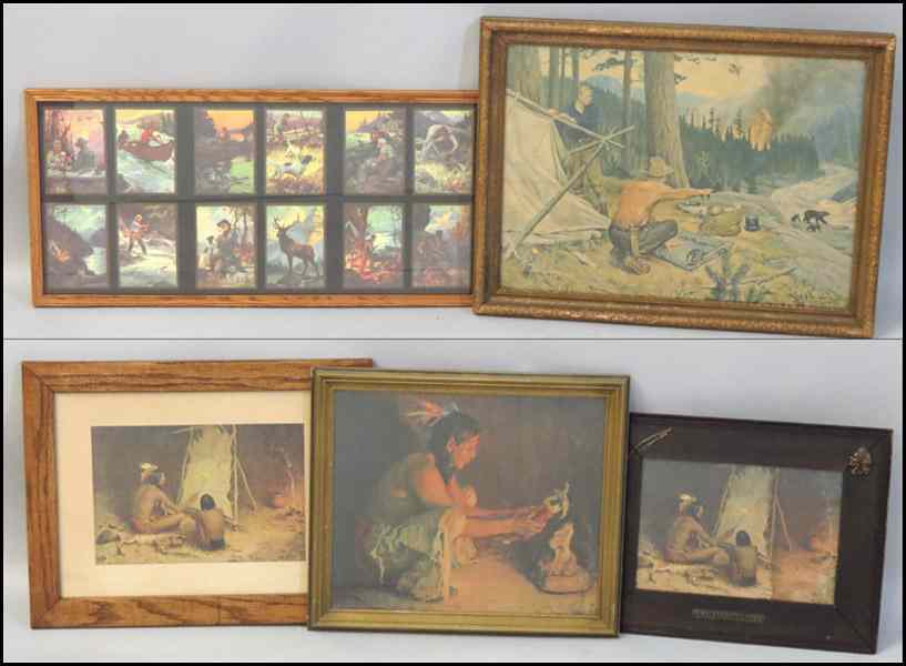 Appraisal: GROUP OF FIVE ASSORTED FRAMED DECORATIVE PRINTS Native American Indian