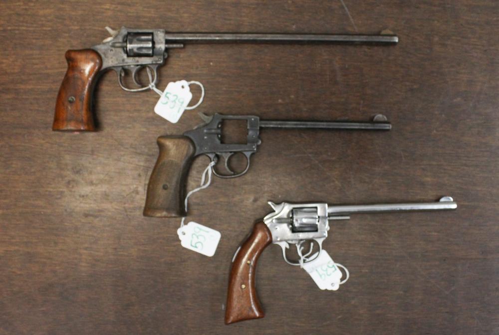 Appraisal: THREE HARRINGTON AND RICHARDSON DOUBLE ACTION REVOLVERS Hunter model octagonal