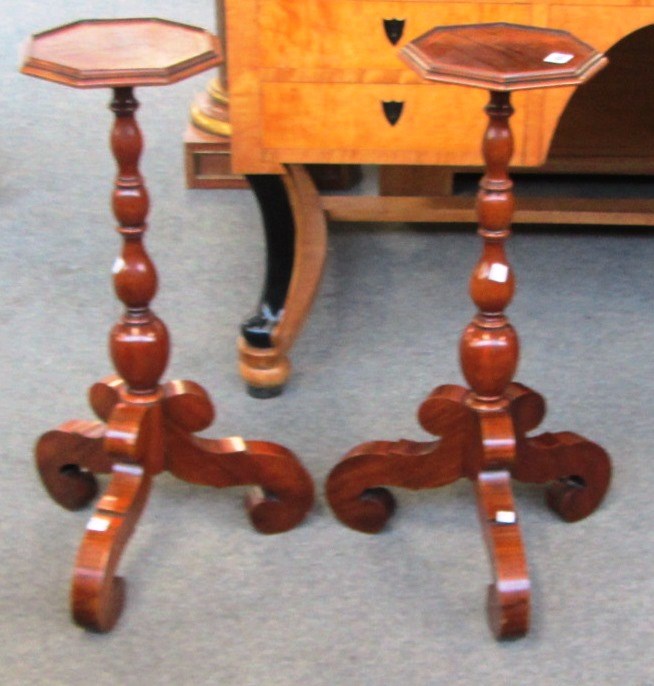 Appraisal: A pair of th century style walnut octagonal top candle