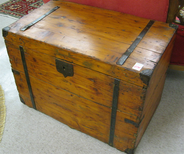 Appraisal: ANTIQUE PINE BLANKET CHEST th century of rectangular form with