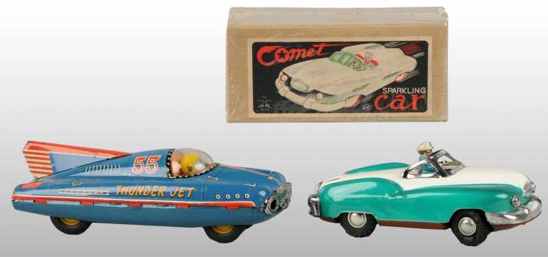 Appraisal: Lot of Tin Litho Race Car Friction Toys Description Japanese