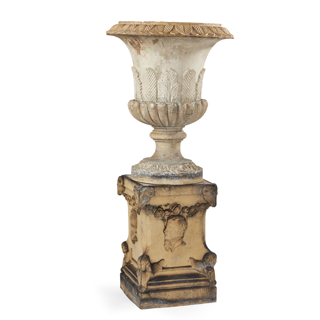 Appraisal: LARGE SCOTTISH FIRECLAY URN AND PEDESTAL OF ROBERT BURNS AND