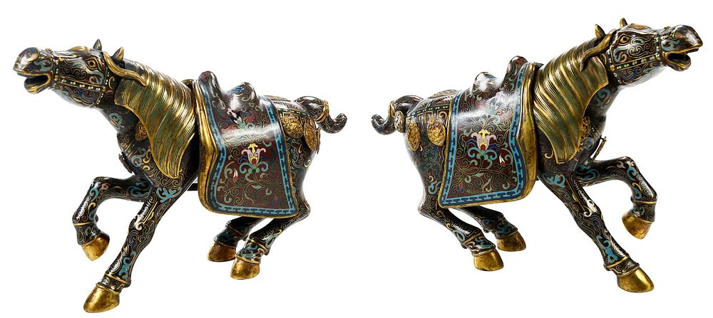 Appraisal: Pair of Chinese Cloisonn Horse Form Censers Qing dynasty in