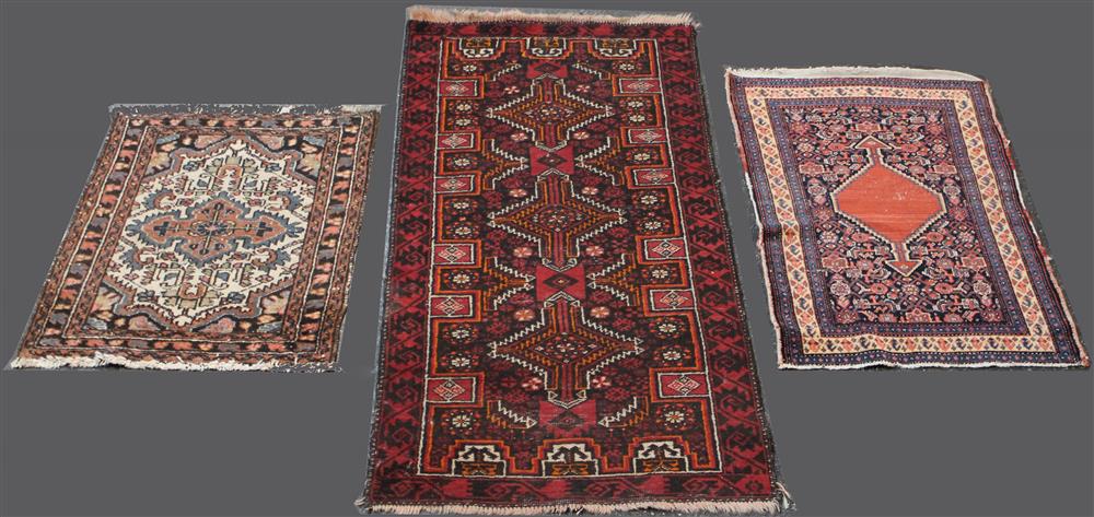 Appraisal: BALUCH WOOL RUG TOGETHER WITH TWO OTHER SMALL WOOL RUGS