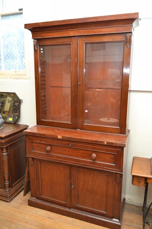 Appraisal: A VICTORIAN MAHOGANY SECRETAIRE BOOKCASE VENEER LOSSES KEYS IN OFFICE