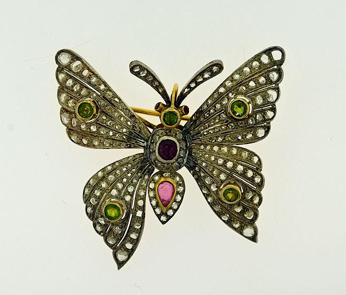 Appraisal: Edwardian Gen Set Butterfly Brooch Edwardian silver on K gold