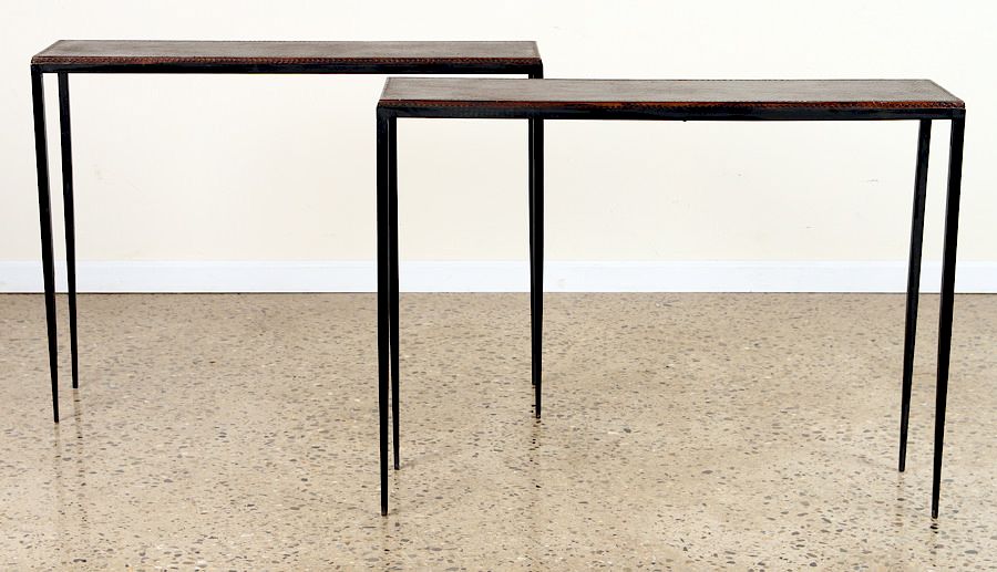 Appraisal: PAIR IRON CONSOLE TABLES MANNER JEAN-MICHEL FRANK A pair of