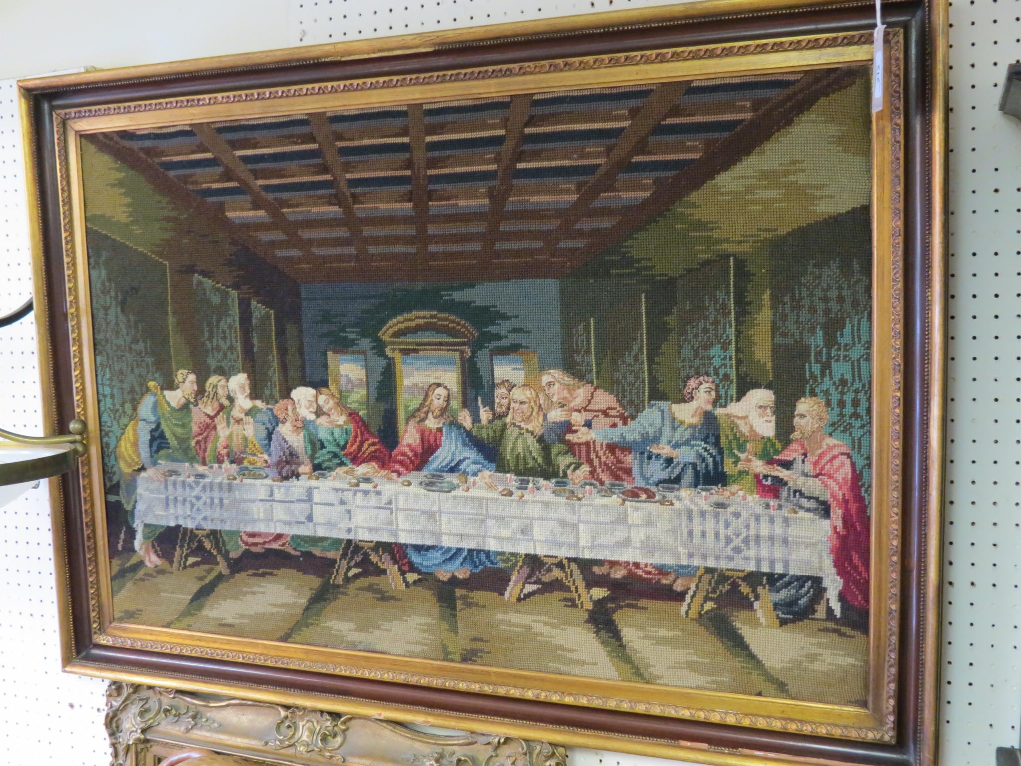 Appraisal: A large gilt-framed tapestry The Last Supper x in and