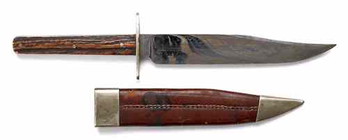 Appraisal: English bowie knife ca - with antler handle inscribed on