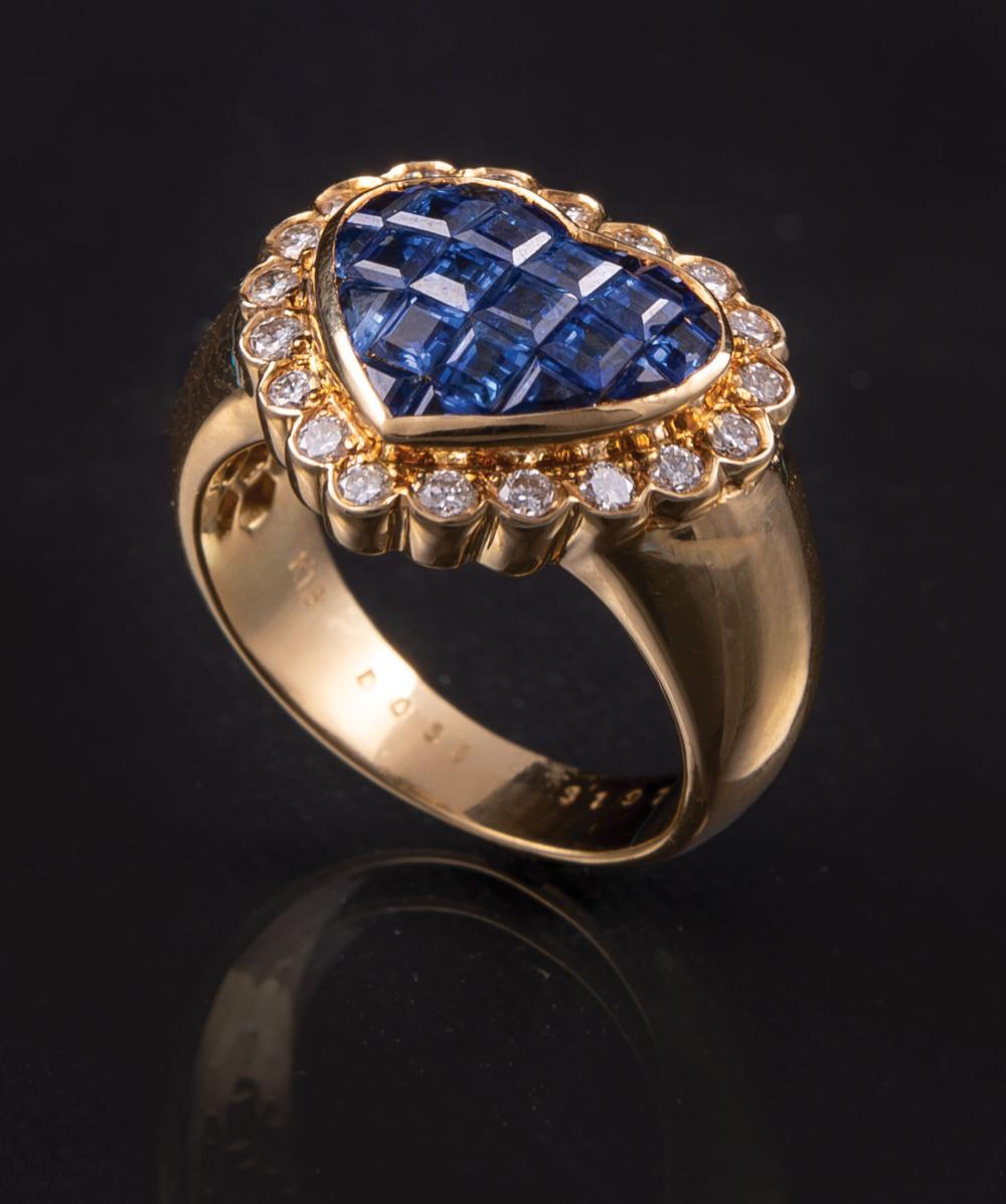 Appraisal: kt Yellow Gold Sapphire and Diamond Heart Ring central invisible