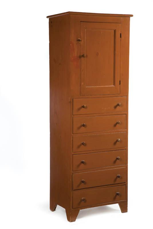 Appraisal: PAINTED CUPBOARD Possibly Shaker mid th century pine and poplar