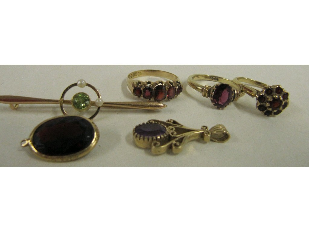 Appraisal: Lot comprising ct gold mounted amethyst pendant three ct gold