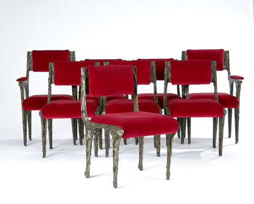 Appraisal: PAUL EVANS Set of eight Sculpted Bronze dining chairs two