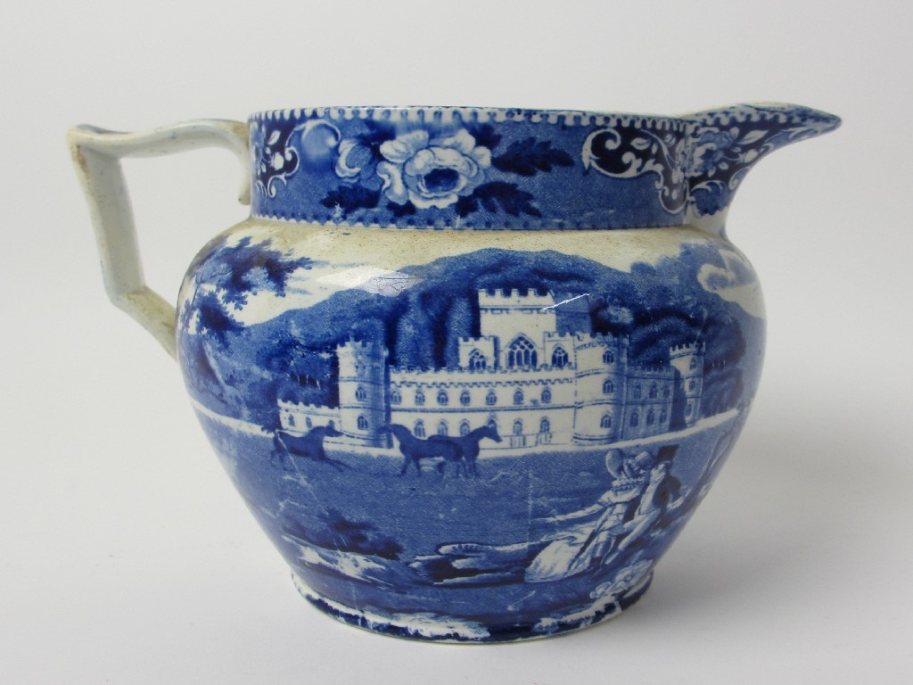 Appraisal: A blue and white jug printed with views of Inveraray