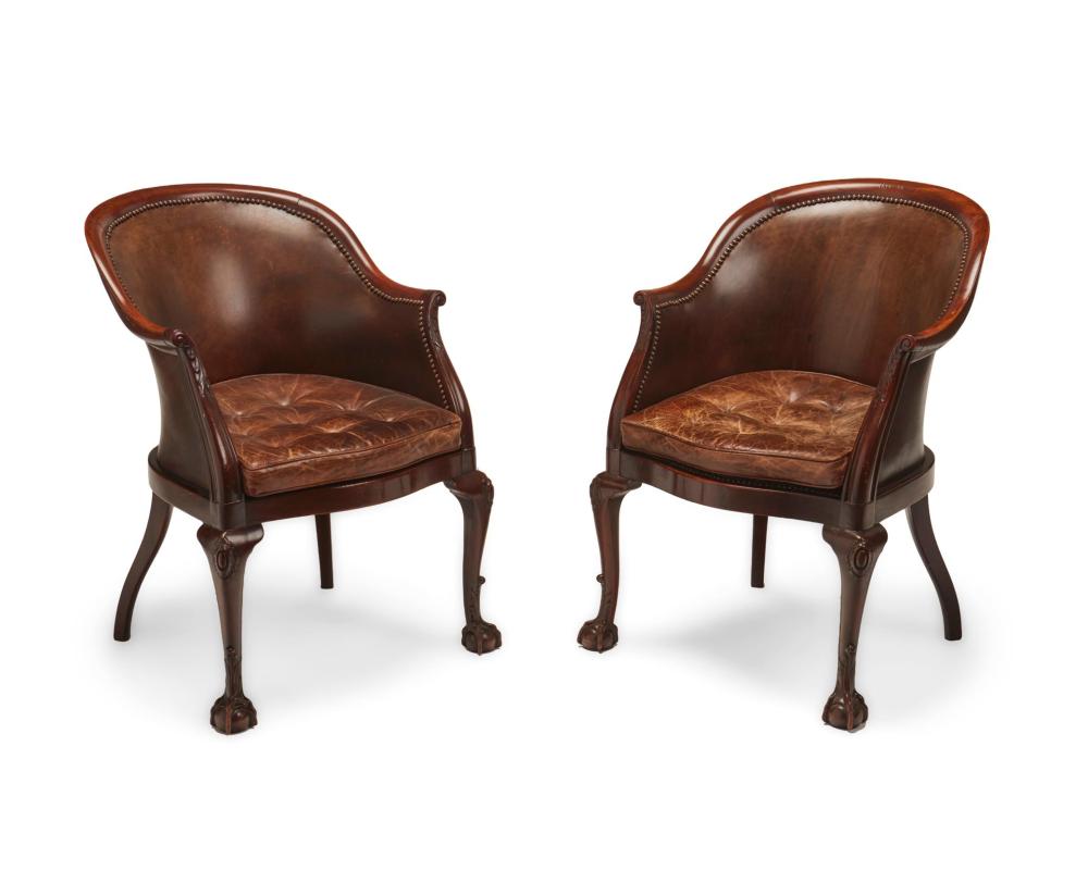 Appraisal: A PAIR OF CHIPPENDALE-STYLE BUCKET CHAIRSA pair of Chippendale-style bucket