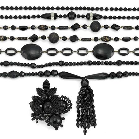 Appraisal: Group of Assorted Black Glass Bead Necklaces Estimate -