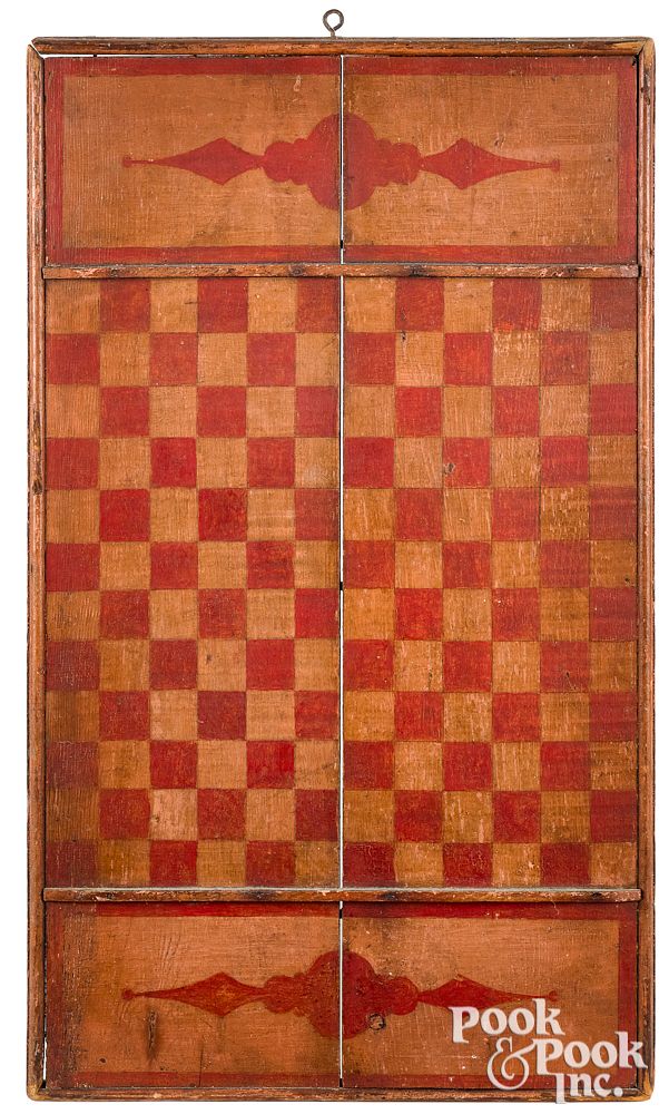 Appraisal: Painted pine gameboard late th c Painted pine gameboard late