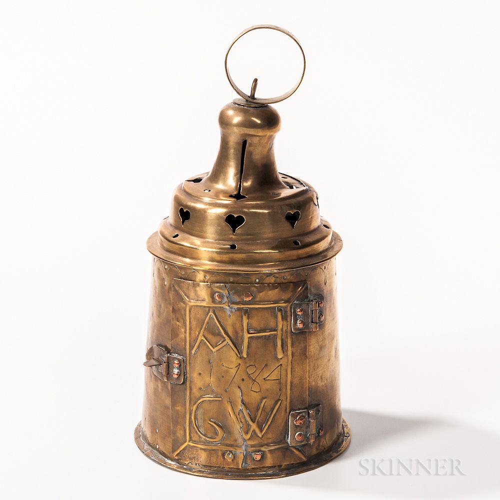 Appraisal: Early Brass Lantern Early Brass Lantern Holland tapering sides with