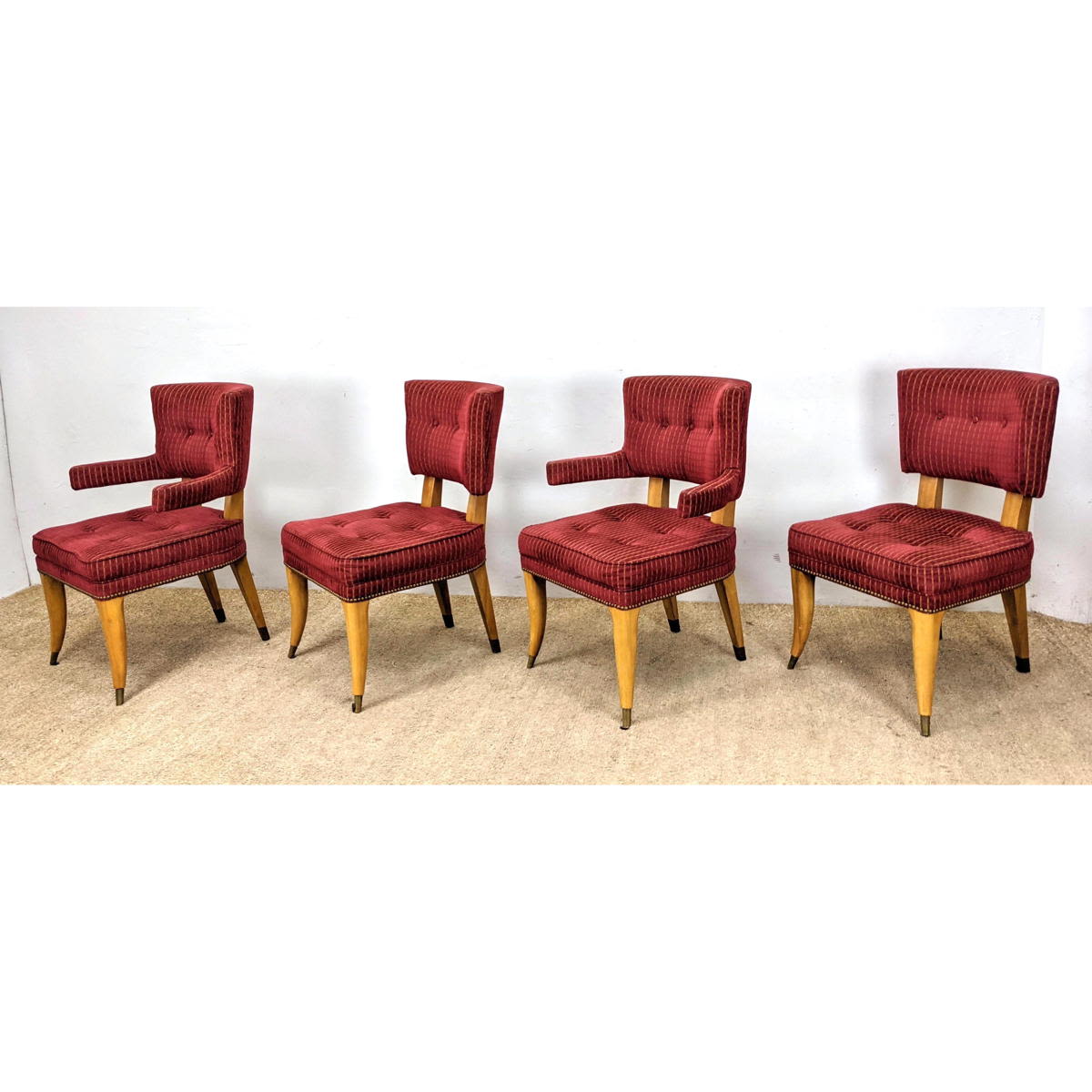 Appraisal: Set Blond Wood Frame Dining Chairs Two Arm and Two