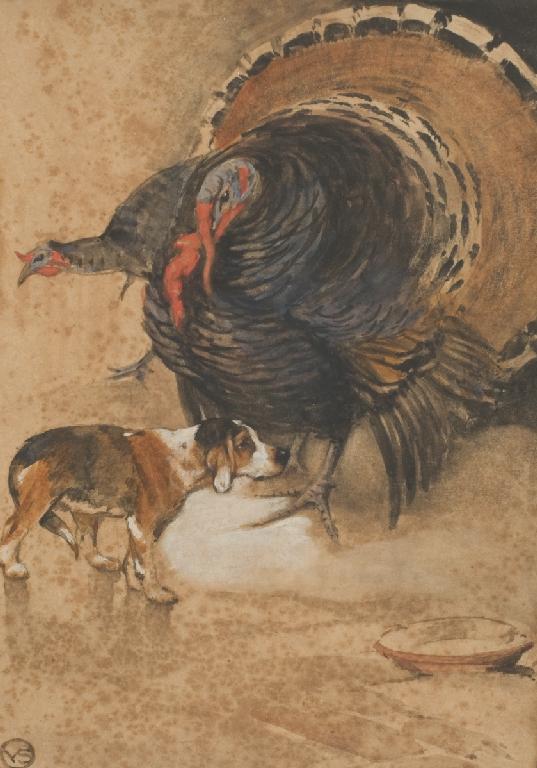 Appraisal: TWO TURKEYS AND A BEAGLE signed with a monogram lower