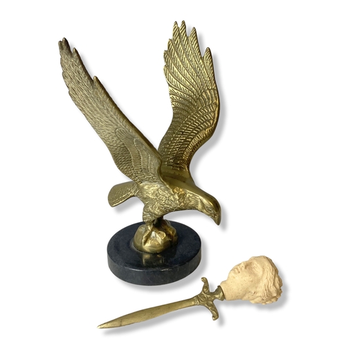 Appraisal: A vintage Brass marble Eagle desk paperweight together with a