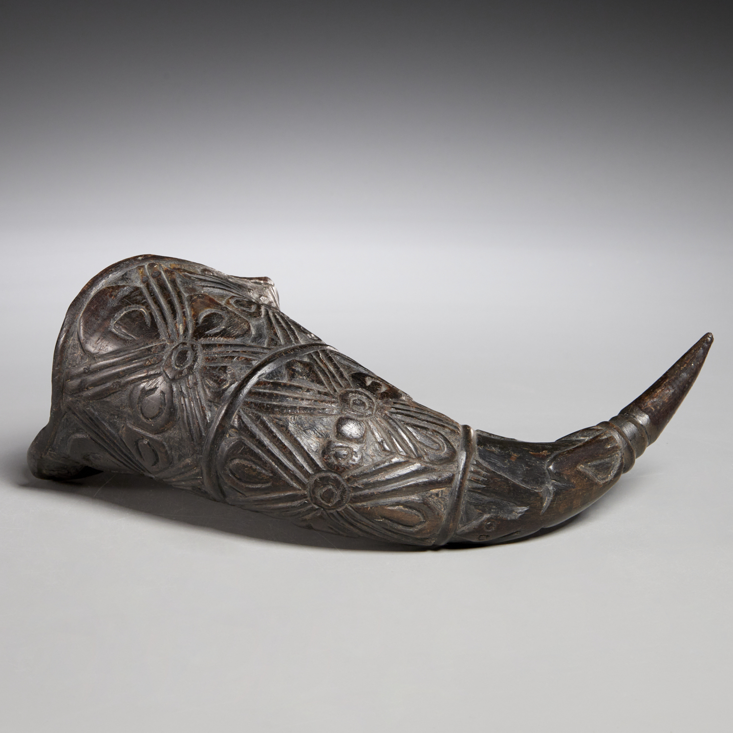 Appraisal: BAMILEKE WATER BUFFALO HORN DRINKING VESSEL Possibly th c Cameroon