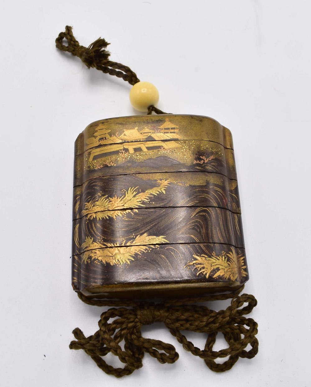 Appraisal: FINE JAPANESE GILT DECORATED LACQUER INROProbably Meiji Four compartments decorated