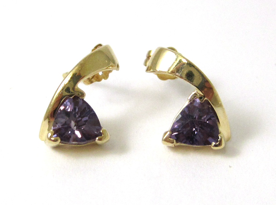 Appraisal: PAIR OF SYNTHETIC ALEXANDRITE EARRINGS each k yellow gold set