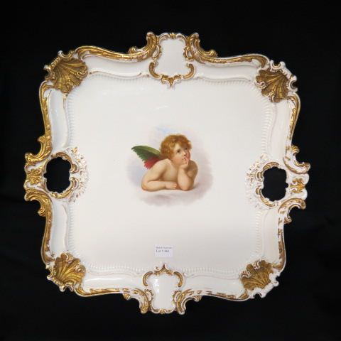 Appraisal: Meissen Porcelain Tray cherub decor fine gold trim shell corners