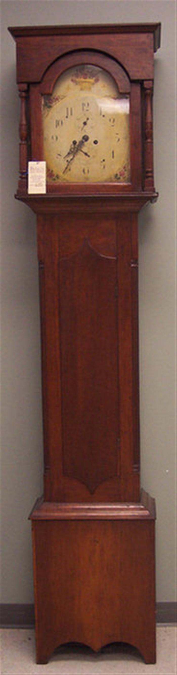 Appraisal: Cherry tall case clock with day brass movement flat top