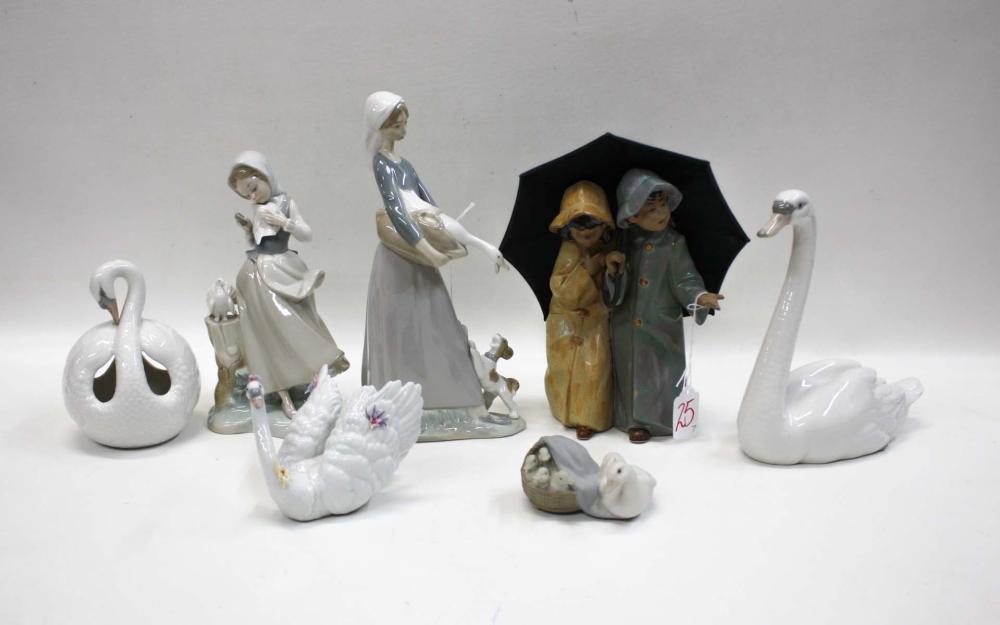 Appraisal: SEVEN LLADRO PORCELAIN FIGURINES comprised of Under the Rain White