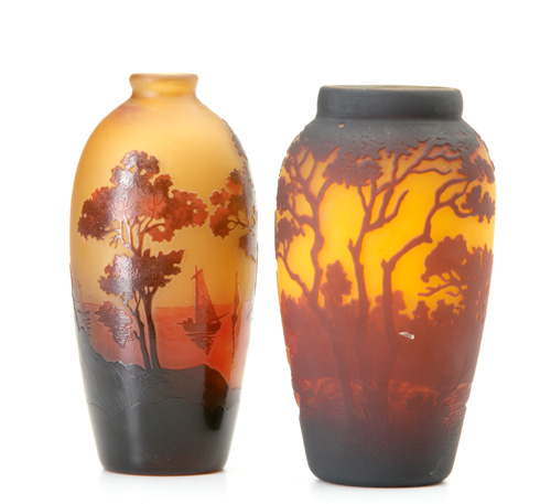 Appraisal: D'ARGENTAL MULLER FRERES Two scenic cameo vases each with wooded