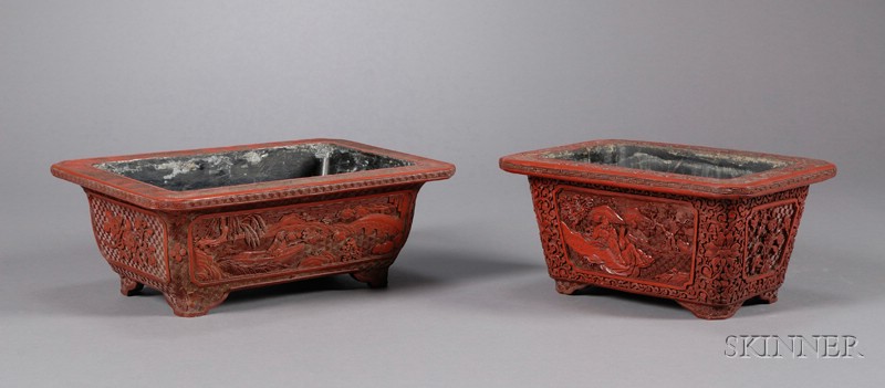 Appraisal: Two Cinnabar Planters China th century